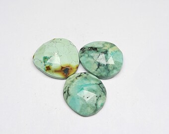 faceted unset Tibetan turquois back flat loose gemstone, 3 pics lot wholesale smooth rose cut slice fancy shape size 11x12x3 mm approx.
