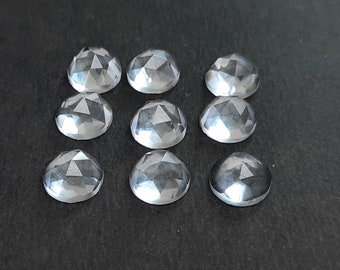 5 pecs lot, clear quartz gemstone, faceted clear quartz rose cut cabochon back flat, shape round, high quality loose gemstone