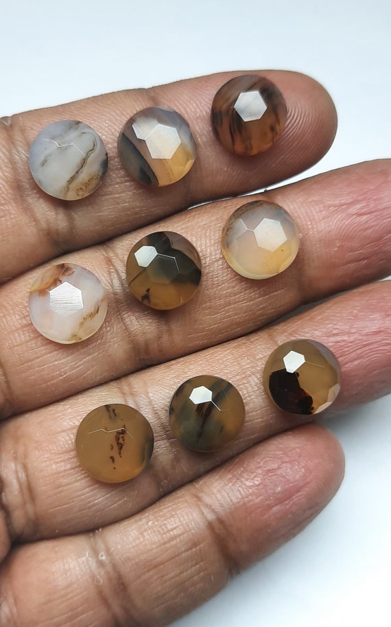 9 Montana Agate Gemstones: 10x10mm Round Honeycomb Cut