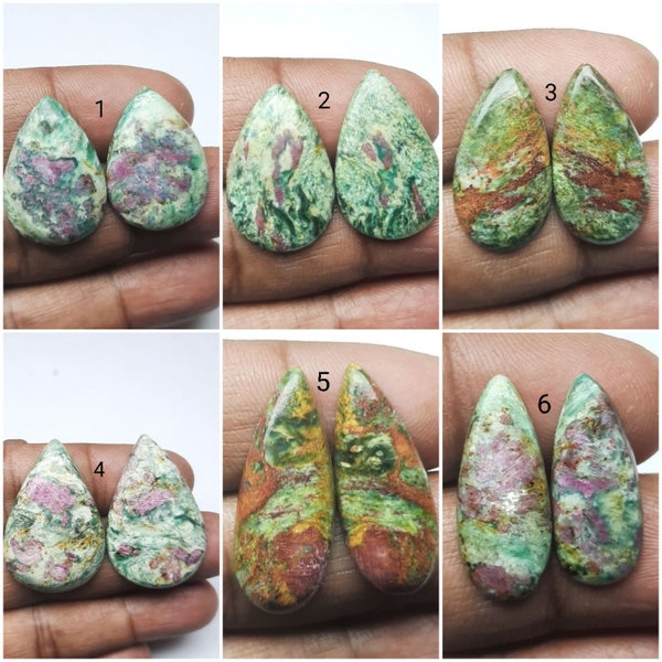 1 pair, ruby fuchsite gemstone, ruby fuchsite cabochon, shape pear, mix size, designer cabochon, loose gemstone, making for jewelry