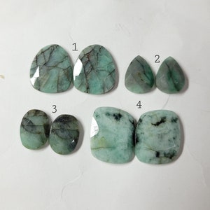 Emerald Gemstone Pair: Rose Cut Faceted Slices, Fancy Shape, AA Quality