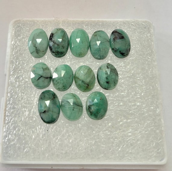 5 Oval Emerald Gemstones: Rose Cut Cabochons, AAA Quality