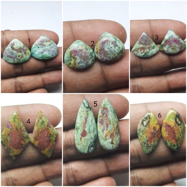 1 pair, ruby fuchsite gemstone, ruby fuchsite cabochon, shape mix, mix size, designer cabochon, loose gemstone, making for jewelry