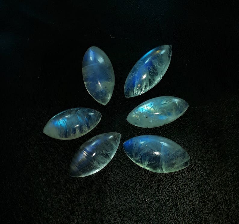 pecs lot natural rainbow moonstone blue flashy cabochon shape marquis size 9x18x5 mm approx 34.50 cts high quality loose gemstome 6