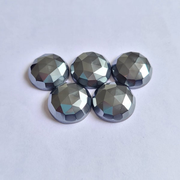 5 pies faceted natural Hematite rose cut cabochon, shape round back flat high quality loose gemstone