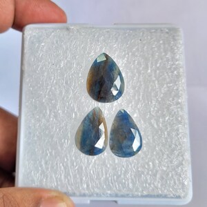 3 pecs set, natural blue sapphire gemstone, blue sapphire, rose cut slice size 17x12x4 approx mm, designer high quality loose gemstone