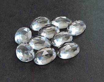 5 pecs lot, clear quartz gemstone, faceted clear quartz rose cut cabochon back flat, shape oval, high quality loose gemstone