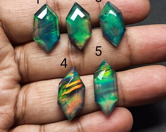 1 pies, aurora opal gemstone, faceted step cut cabochons, shape marquis, high quality, back flat, loose gemstone. making for jewelry,