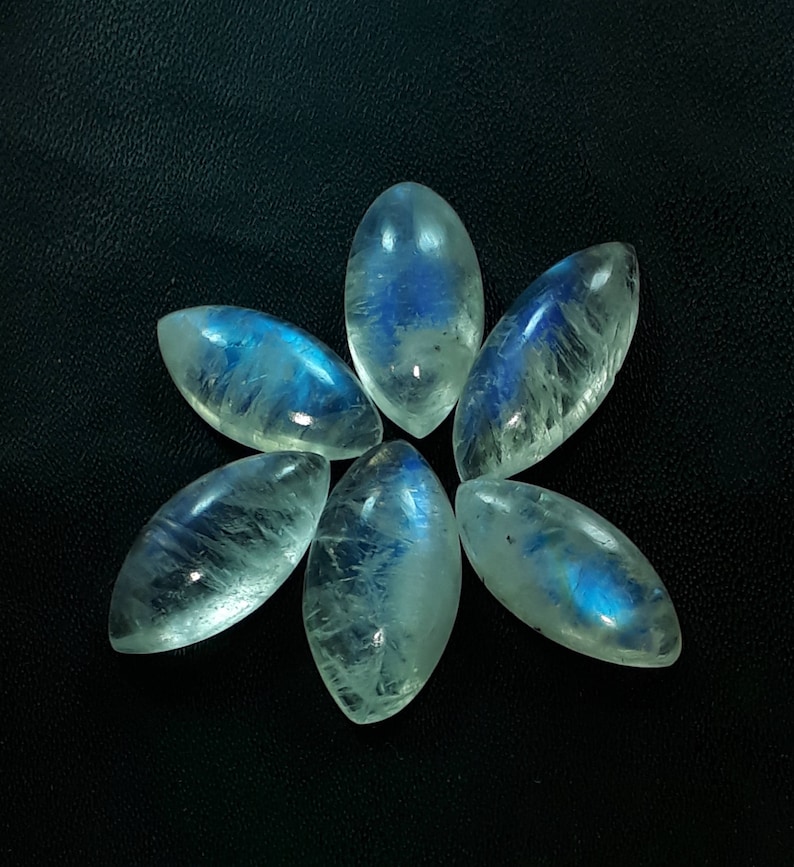 pecs lot natural rainbow moonstone blue flashy cabochon shape marquis size 9x18x5 mm approx 34.50 cts high quality loose gemstome 6