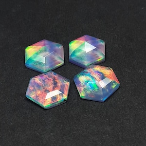 1 Pies, Aurora Opal Edelstein, facettierte Step Cut Cabochons Hexagon Form, hohe Qualität, Rückseite flach, loser Edelstein. Herstellung für Schmuck,