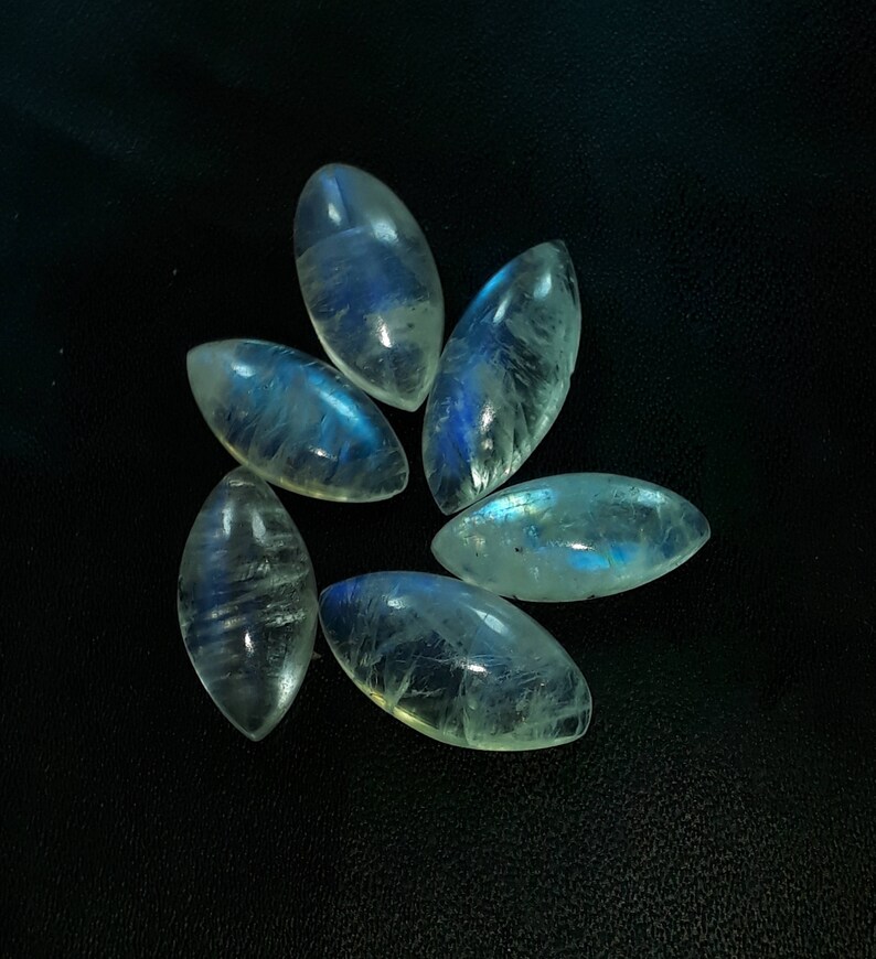 pecs lot natural rainbow moonstone blue flashy cabochon shape marquis size 9x18x5 mm approx 34.50 cts high quality loose gemstome 6