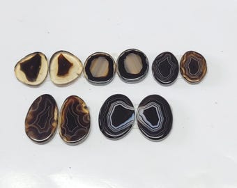 Black Botswana Agate Gemstone Pair: Smooth Designer Slices