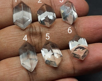 1 pies, clear quartz, faceted step cut, hexagon shape, back flat, clear quartz step cut, jewelry making, designer loose gemstone