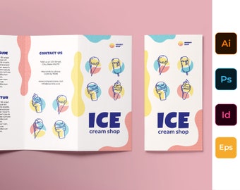 Ice Cream Shop | DIY Editable Trifold Brochure | Digital Download, Editable Template, Minimalist | Photoshop, Illustrator, Vector