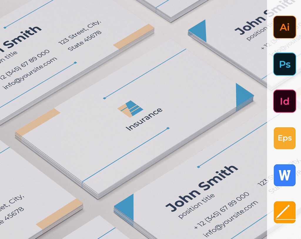 Insurance Agency Business Card Template  Instant Download, Editable Design   MS Word, Pages, Photoshop, Vector, InDesign Inside Pages Business Card Template