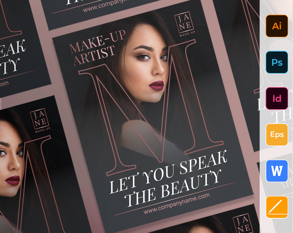 Makeup Artist Poster Template  Instant Download, Editable Design  MS  Word, Pages, Photoshop, Vector, InDesign Within Makeup Artist Flyer Template Free