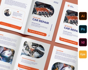 Car Repair | DIY Editable Bi-fold Brochure | Digital Download, Editable Template, Minimalist | Photoshop, Illustrator, Vector