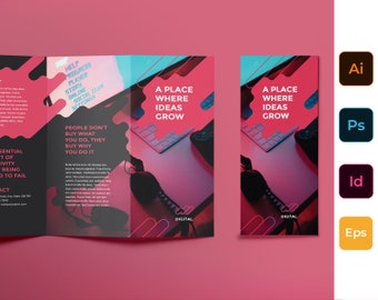 Digital Advertising | DIY Editable Trifold Brochure | Digital Download, Editable Template, Minimalist | Photoshop, Illustrator, Vector