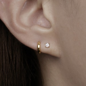 14k Solid Gold 2mm 3mm CZ Stud Earring, Dainty Screw Back Earring, Tiny CZ Earring, Minimalist Earring, Birthday Gift