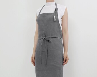 Gray Bio Wash Linen Apron, Modern Apron, Handmade Apron, Newlywed Gift, Kitchen Apron, Apron Dress, Barista Apron, Cafe Apron, Unisex Apron