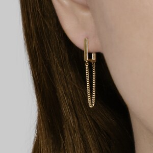 14k Solid Gold Chain Square Hoop Earring, Drop Hoop Earring, Huggie Hoop Earring, Dangle Hoop Earring, Gold Hinged Hoop Earring,Gift for Her