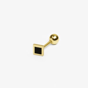 14k Solid Gold Small Black Square Stud Earring, 14k Gold Dainty Earring, Gold Stud, Minimalist Jewelry, Unisex Earring, Small Black Earring