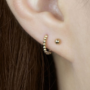 14k Solid Gold Small Ball Hoop Earring, Dainty Simple Hoop Earring, Cartilage Piercing, Huggie Hoop Earring, Gold Small Hinged Hoop Earring image 1