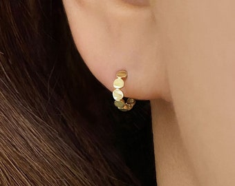 Aro circular plano de oro macizo de 14 k, minimalista, pequeño con bisagra, mediano y para uso diario.