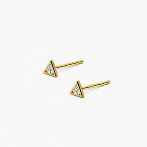 14k Solid Gold Open Triangle CZ Stud Earrings, Dainty Earrings, Small Stud Lobe Second Hole Earrings, Everyday Earrings, Gift for Her, Pair