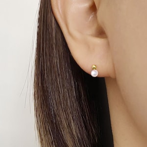 14k Solid Gold Ball Pearl Stud Earring, Dainty Gold Ball Earring, Ball Piercing, Lobe Second Hole Earring, Helix Cartilage Piercing Earring