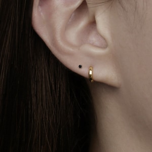 14K SOLID GOLD 2mm Black CZ Stud Earring -  Ball Back Earring, Delicate Daily Helix Piercing, Minimalist Dainty Piercing, Gift For Her