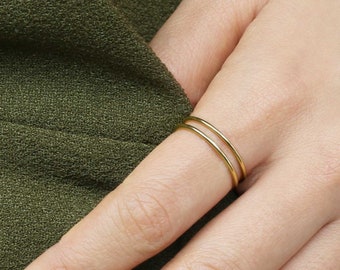 14k Solid Gold Double Ring, Simple Gold Ring, Minimal Gold Ring, Gold Layered Ring, Unique Stack Ring, Ring Band, Stacking Ring