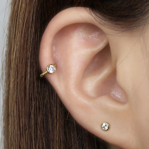 14k Solid Gold Small CZ Hoop Earring, Dainty Hoop Earring, Helix Piercing,Huggie Hoop Earrings Gold,Lobe Cartilage Hoop Earring,Gift for Her