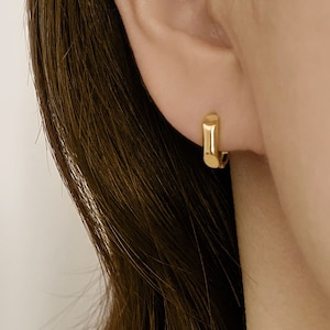 14k Solid Gold Column Hoop Earring, Every Day Earring, Unique Hoop Earring, Huggie Hoop Earring, Gold Hinged Hoop Earring