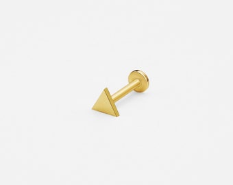 14k Solid Gold Triangle Internally Threaded Labret Stud Earring, 18Gauge, Lobe Tragus Cartilage  Helix Piercing, Small Earring