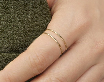 14k Solid Gold Thin Textured Stacking Ring, Daily Wear Simple Ring, Everyday Rings, Skinny Rose Gold Ring, Dainty Stackable Ring Band