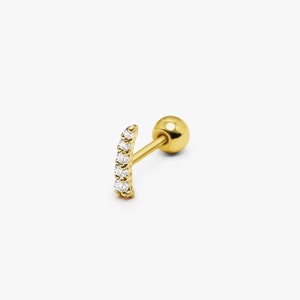 14k Solid Gold Tiny Crescendo CZ Stud Earring, Small CZ Bar Stud Earring, Minimalist Earring, Lobe Earring, Helix Cartilage Stud, Piercing