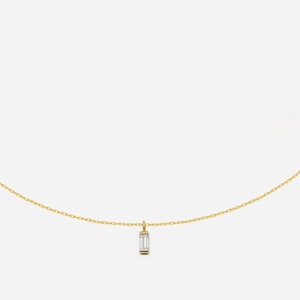 14k Solid Gold White Sapphire Baguette Necklace, Simple Minimalist Necklace, Layered Necklace, Everyday Dainty Necklace, Adjustable Necklace