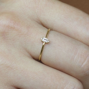 14k Solid Gold Dainty Baguette CZ Ring, Minimalist Ring, Delicate Ring, Engagement Ring, Dainty CZ Stacking Ring, Promise Ring