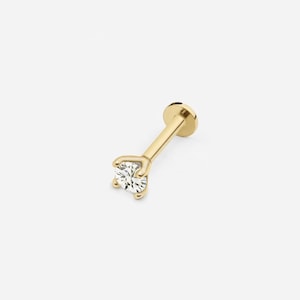14k Solid Gold 3mm CZ Internally Threaded Labret Stud Earring, 18Gauge, Lobe Tragus Cartilage  Helix Piercing, Delicate Tiny Earring