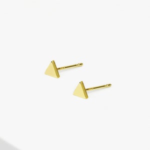 14k Solid Gold Triangle Stud Earrings, Dainty Everyday Earrings, Minimalist Jewelry, 14k Gold Small Shape Stud Earrings, Gift for Her