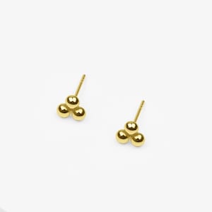 14k Solid Gold Three Half Ball Earring, 14k Dainty Stud Earring, Simple Small Gold Earring, Staple Earring, Everyday Gold Earring, Gift