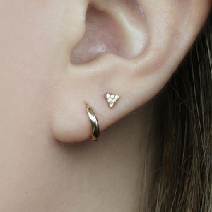 14k Solid Gold Tiny Triangle CZ Stud Earring, Small Gold Stud Earring, Minimalist Earring, Dainty Earring, Helix Cartilage Piercing