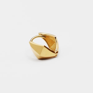 14k Solid Gold Double Sided Rhombus Hoop Earring, Every Day Earring, Unique Hoop Earring, Huggie Hoop Earring, Gold Hinged Hoop Earring