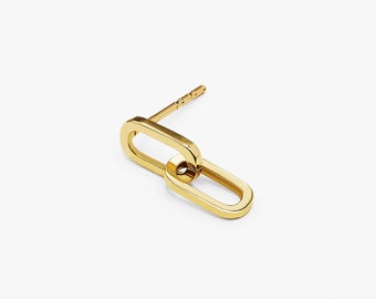 14k Solid Gold Double Link Stud Earring, Dangling Earring, Drop Earring