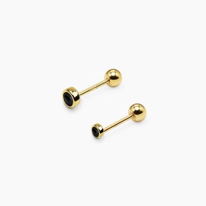 14k Solid Gold 2mm 3mm Black CZ Stud Earring, Dainty Screw Back Earring, Tiny CZ Earring, Minimalist Earring, Stone Stud Earring