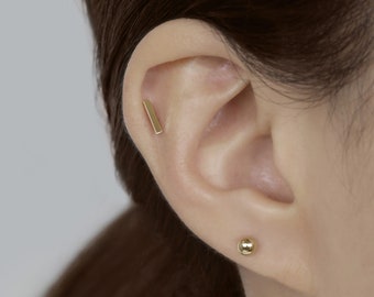 14k Solid Gold Bar Internally Threaded Labret Stud Earring, 18Gauge, Lobe Tragus Cartilage  Helix Piercing, Delicate Tiny Earring
