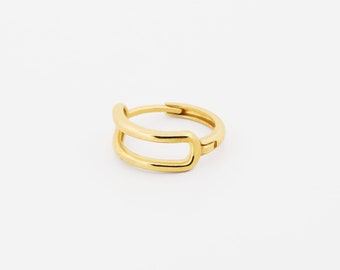 Pendiente de aro doble frontal de oro macizo de 14 k, pendiente minimalista, pendiente de aro pequeño con bisagra, pendiente de aro pequeño con bisagra, regalo