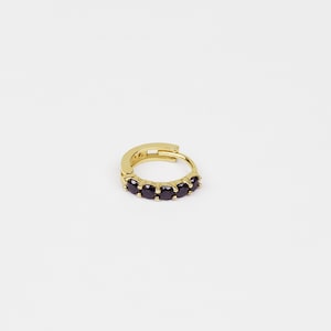 14k Solid Gold Onyx Hoop Earring, Small Minimalist Hoop Earring, Huggie Hinged Hoop Earring, Classic Gold Earring, Onyx Birthstone December
