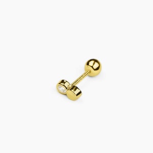 14k Solid Gold Dainty Double Circle Stud Earring, Small Tiny Gold Stud Earring, Helix Cartilage Piercing, Second Hole Earring, Gift for Her